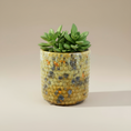 Load image into Gallery viewer, (jasper gold)
Jasper gold ceramic beaded planter made with ashes, a luminous handcrafted cremation memorial by Ahava Memorials celebrating warmth and life.