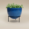 Load image into Gallery viewer, (agate blue)
Agate blue ceramic modern planter with stand made with ashes, handcrafted by Ahava Memorials as a serene cremation memorial art piece.