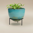 Load image into Gallery viewer, (copper)
Copper ceramic modern planter with stand made with ashes, a handcrafted cremation memorial artwork by Ahava Memorials symbolizing light and remembrance.