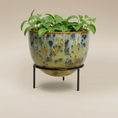 Load image into Gallery viewer, (jasper gold)
Jasper gold ceramic modern planter with stand made with ashes, a luminous handcrafted cremation memorial by Ahava Memorials celebrating warmth and life.