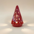 Load image into Gallery viewer, (sunstone red)
Sunstone red ceramic Starlight Tree made with ashes, handcrafted by Ahava Memorials as a radiant memorial art piece that lights up through star cutouts.
