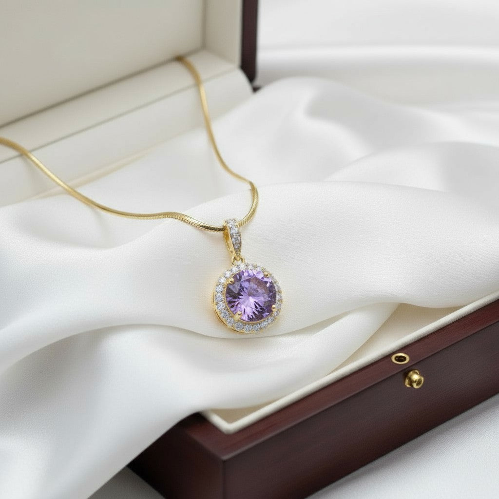 "Circle of Life" Round Portuguese Cut Pendant with Halo 7mm My Crystal Companion