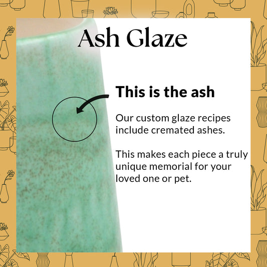 Ash glaze description. How Ahava Memorials includes ashes of loved ones or pets into the glaze of a ceramic memorial.
