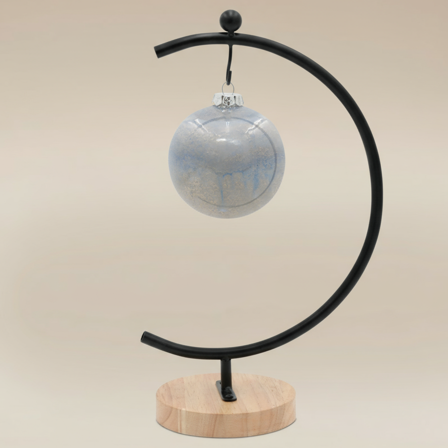 (ice)
Handcrafted ice-blue ceramic ball ornament made with ashes, a peaceful cremation keepsake by Ahava Memorials.