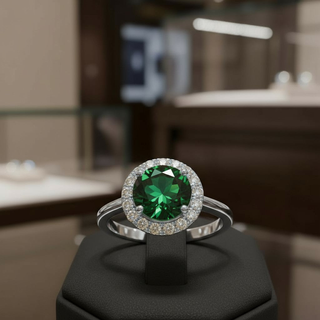 "Circle of Life" Round Portuguese Cut Ring with Halo 7mm My Crystal Companion