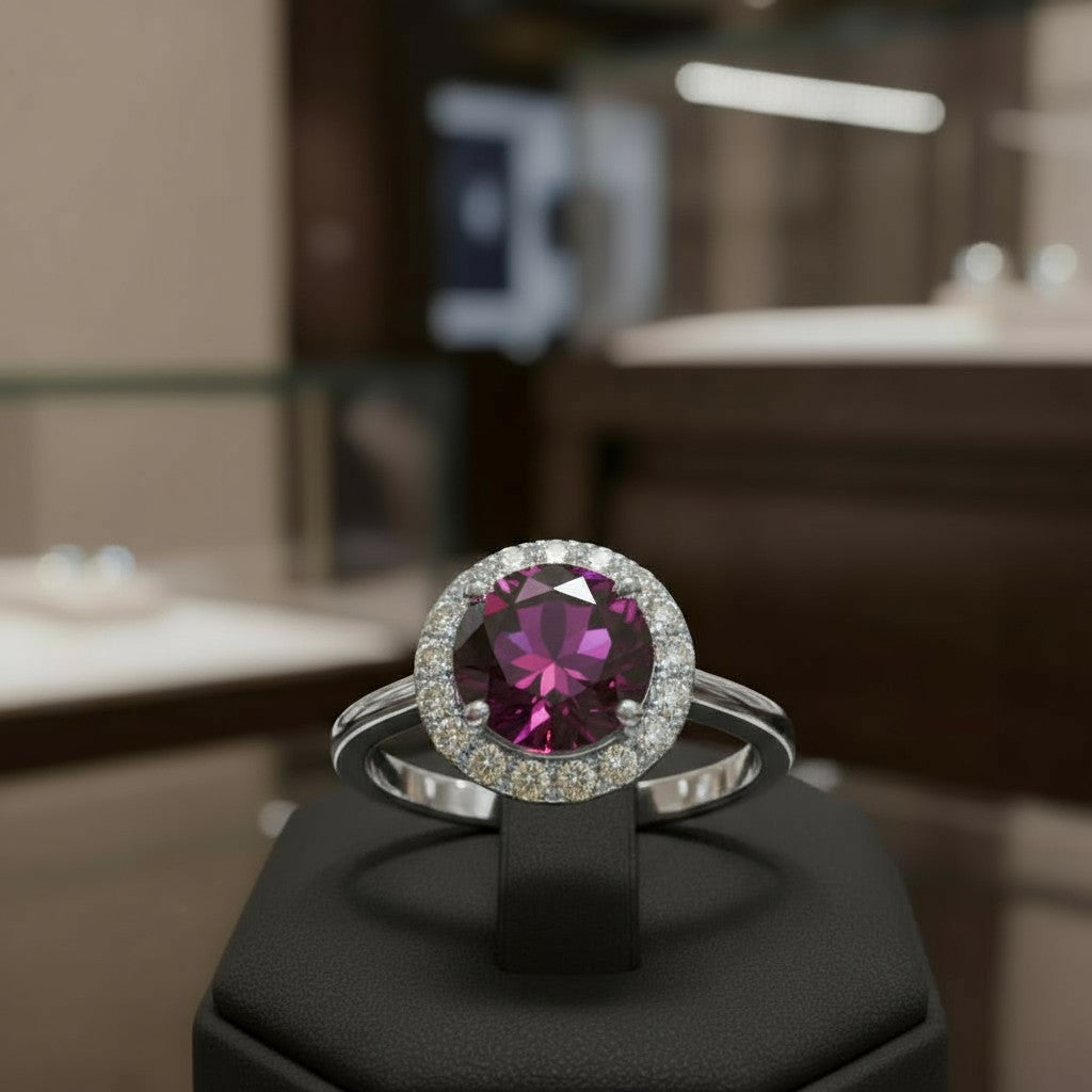 "Circle of Life" Round Portuguese Cut Ring with Halo 7mm My Crystal Companion