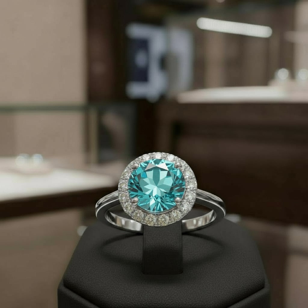 "Circle of Life" Round Portuguese Cut Ring with Halo 7mm My Crystal Companion