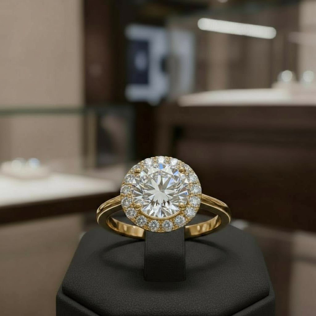 "Circle of Life" Round Portuguese Cut Ring with Halo 7mm My Crystal Companion