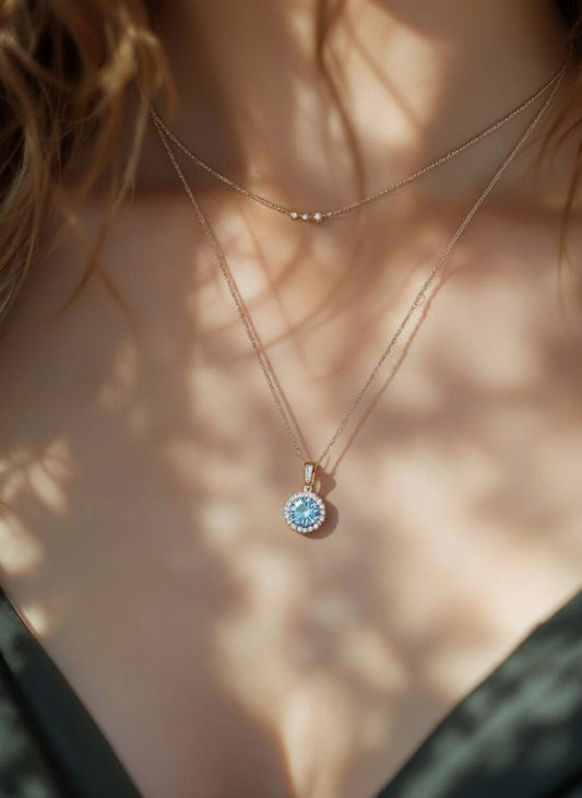 "Circle of Life" Round Portuguese Cut Pendant with Halo 7mm My Crystal Companion