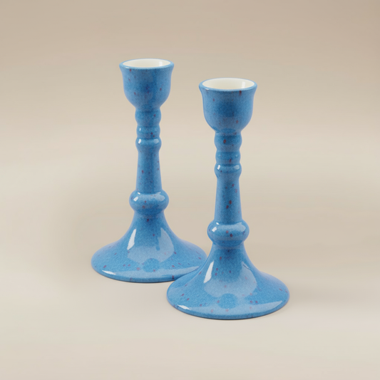 (agate blue)
Agate blue ceramic candlesticks made with ashes, handcrafted by Ahava Memorials as serene cremation memorial keepsakes.