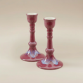 Load image into Gallery viewer, (sunstone red)
Sunstone red ceramic candlesticks made with ashes, handcrafted by Ahava Memorials to symbolize love, warmth, and remembrance.
