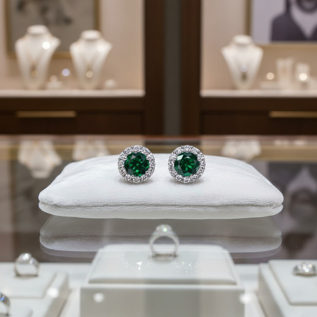 "Endless Love Collection" 14K gold w/ Diamond Halo Earrings Portuguese Cut 5.5mm My Crystal Companion