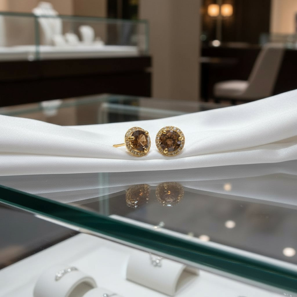 "Endless Love Collection" 14K gold w/ Diamond Halo Earrings Portuguese Cut 5.5mm My Crystal Companion