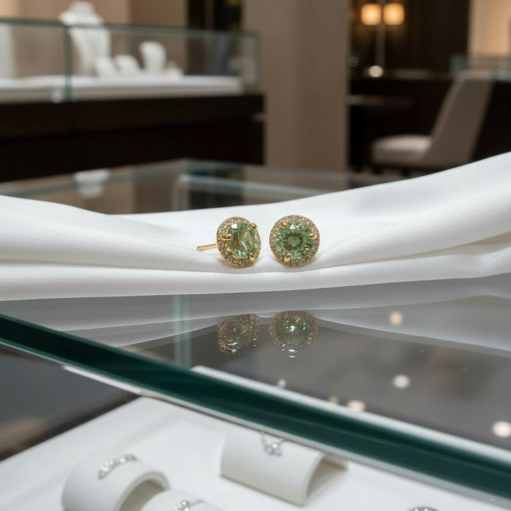 "Endless Love Collection" 14K gold w/ Diamond Halo Earrings Portuguese Cut 5.5mm My Crystal Companion