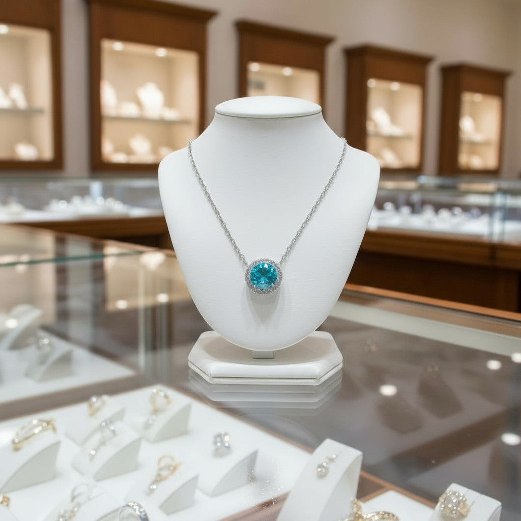 "Endless Love Collection" 14k Gold w/ Diamond Halo Portuguese Cut Pendant 5.5mm My Crystal Companion