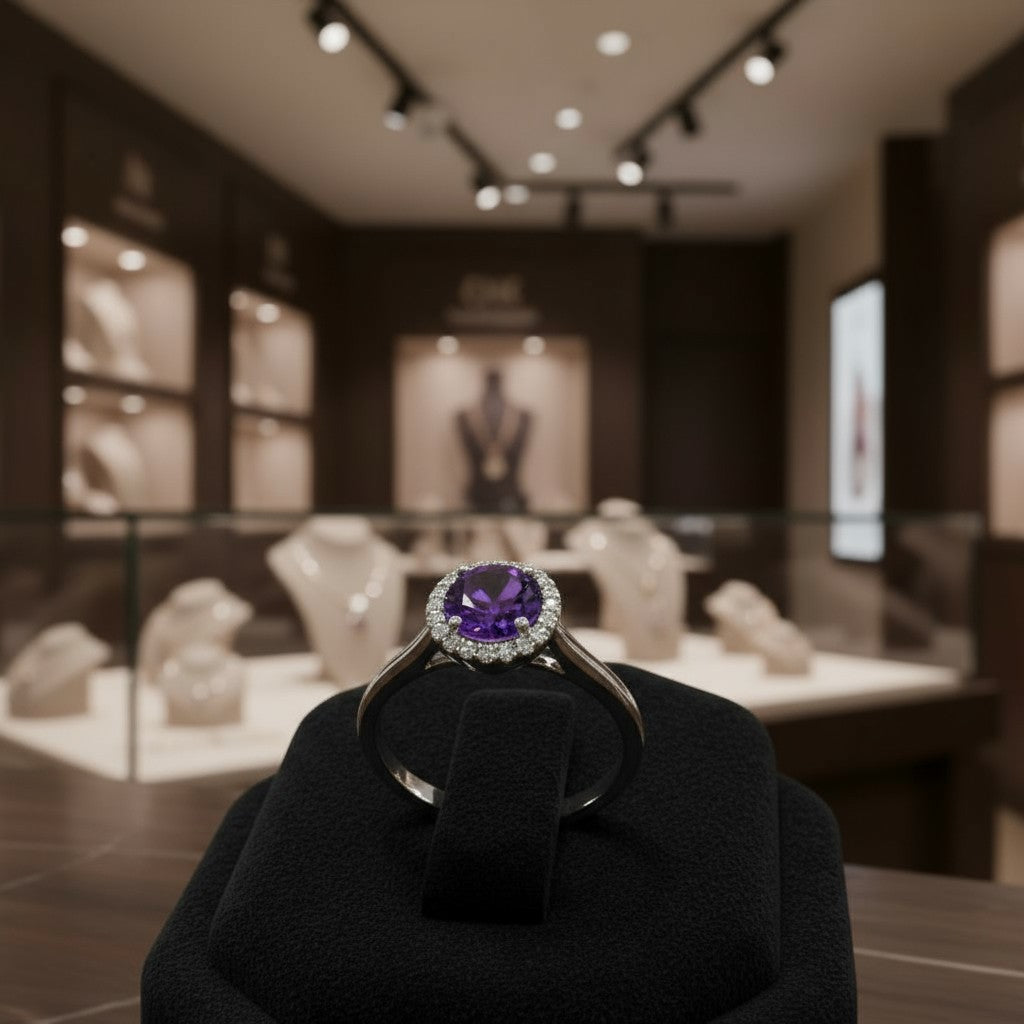 "Endless Love Collection" 14k gold w/ Diamond Halo Portuguese Cut Ring 5.5mm My Crystal Companion