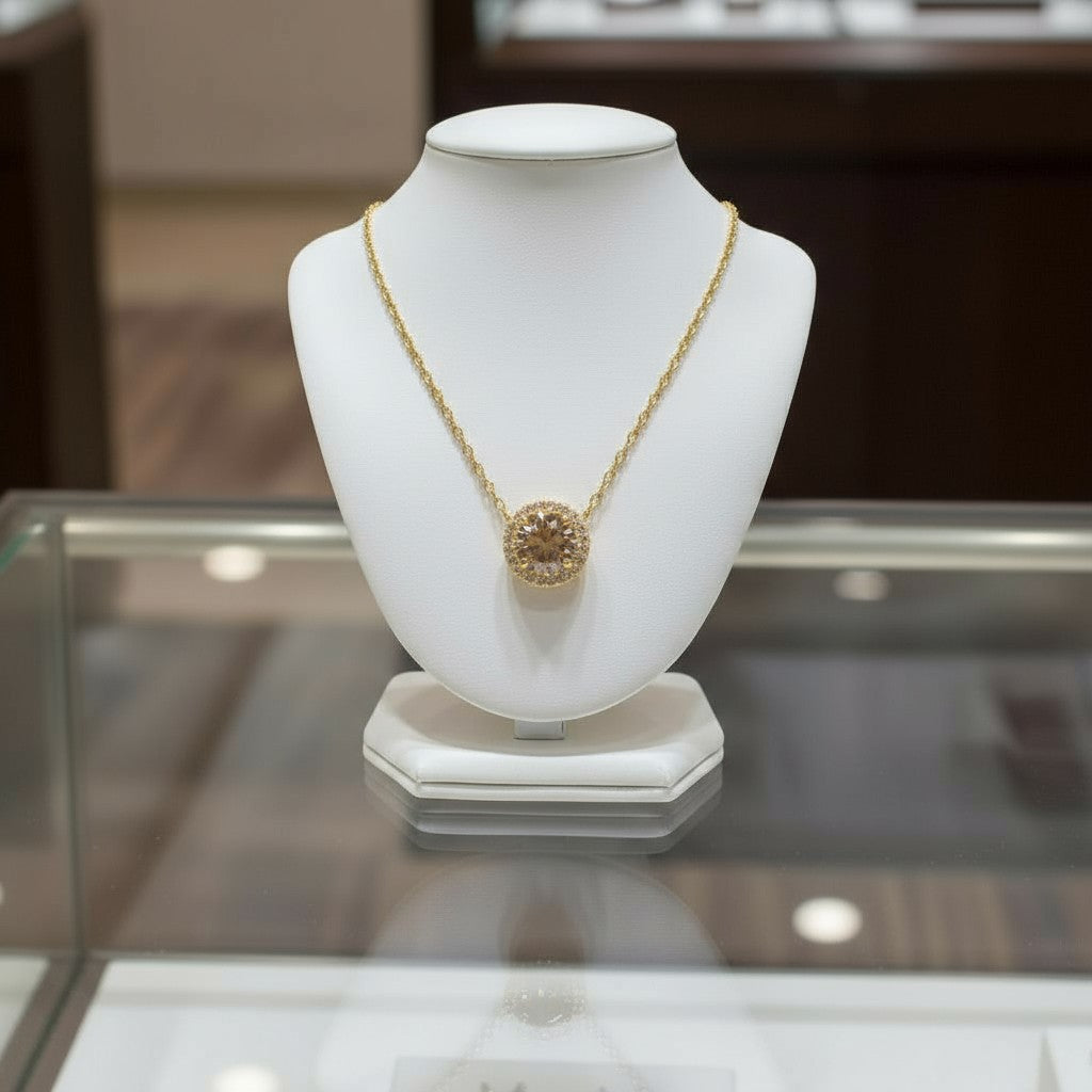 "Endless Love Collection" 14k Gold w/ Diamond Halo Portuguese Cut Pendant 5.5mm My Crystal Companion