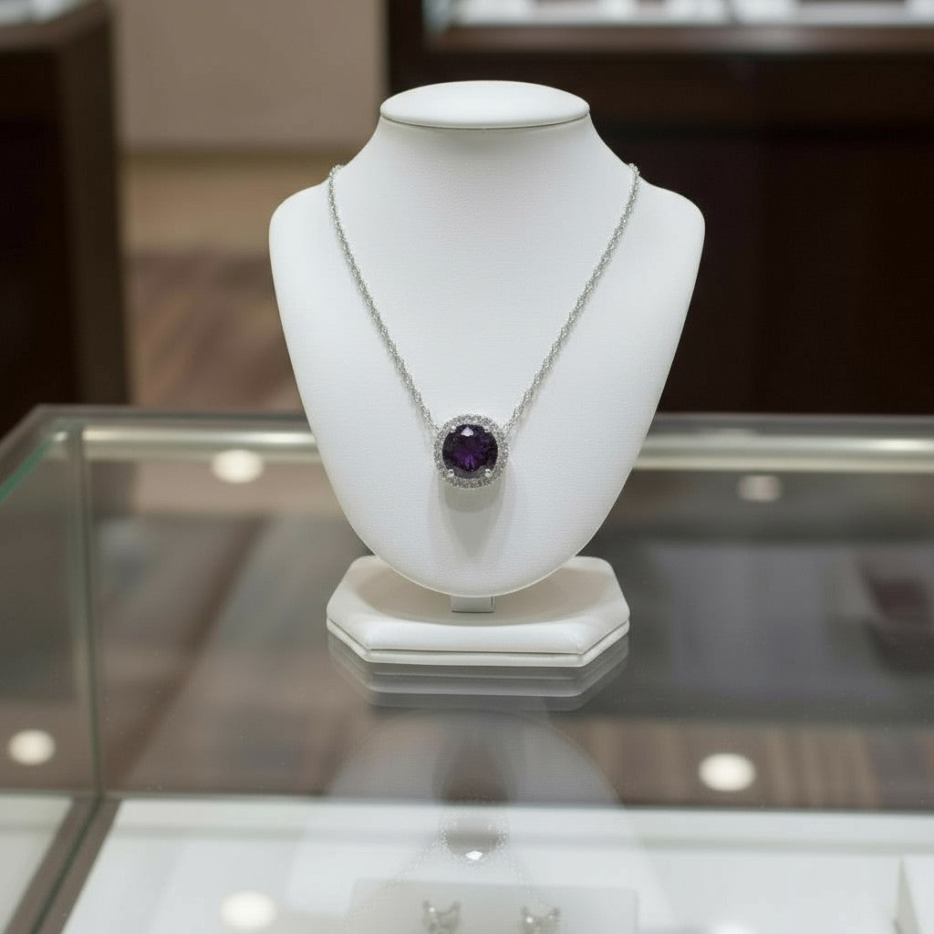 "Endless Love Collection" 14k Gold w/ Diamond Halo Portuguese Cut Pendant 5.5mm My Crystal Companion