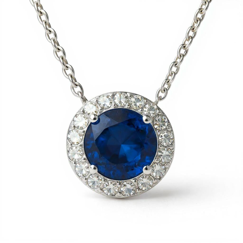 "Endless Love Collection" 14k Gold w/ Diamond Halo Portuguese Cut Pendant 5.5mm My Crystal Companion