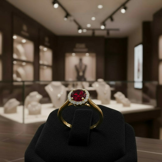 "Endless Love Collection" 14k gold w/ Diamond Halo Portuguese Cut Ring 5.5mm My Crystal Companion