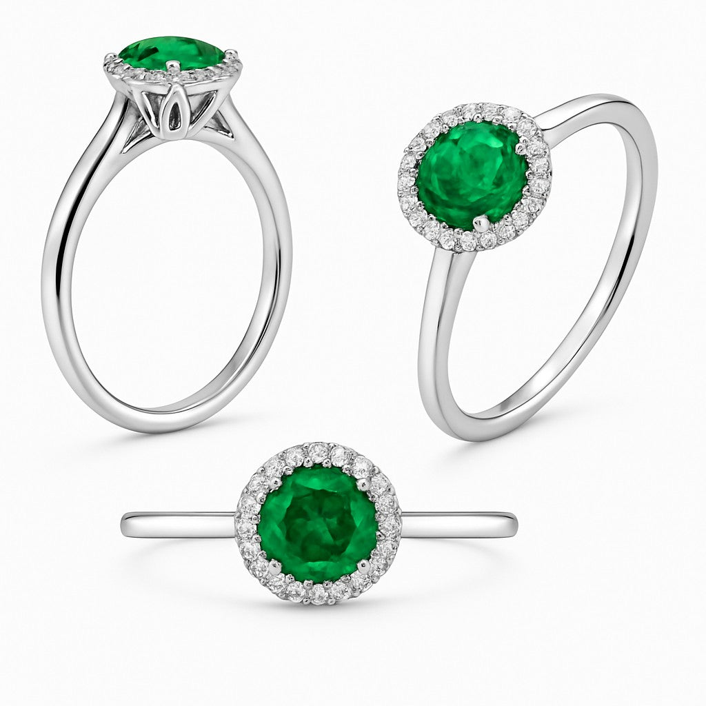 "Endless Love Collection" 14k gold w/ Diamond Halo Portuguese Cut Ring 5.5mm My Crystal Companion