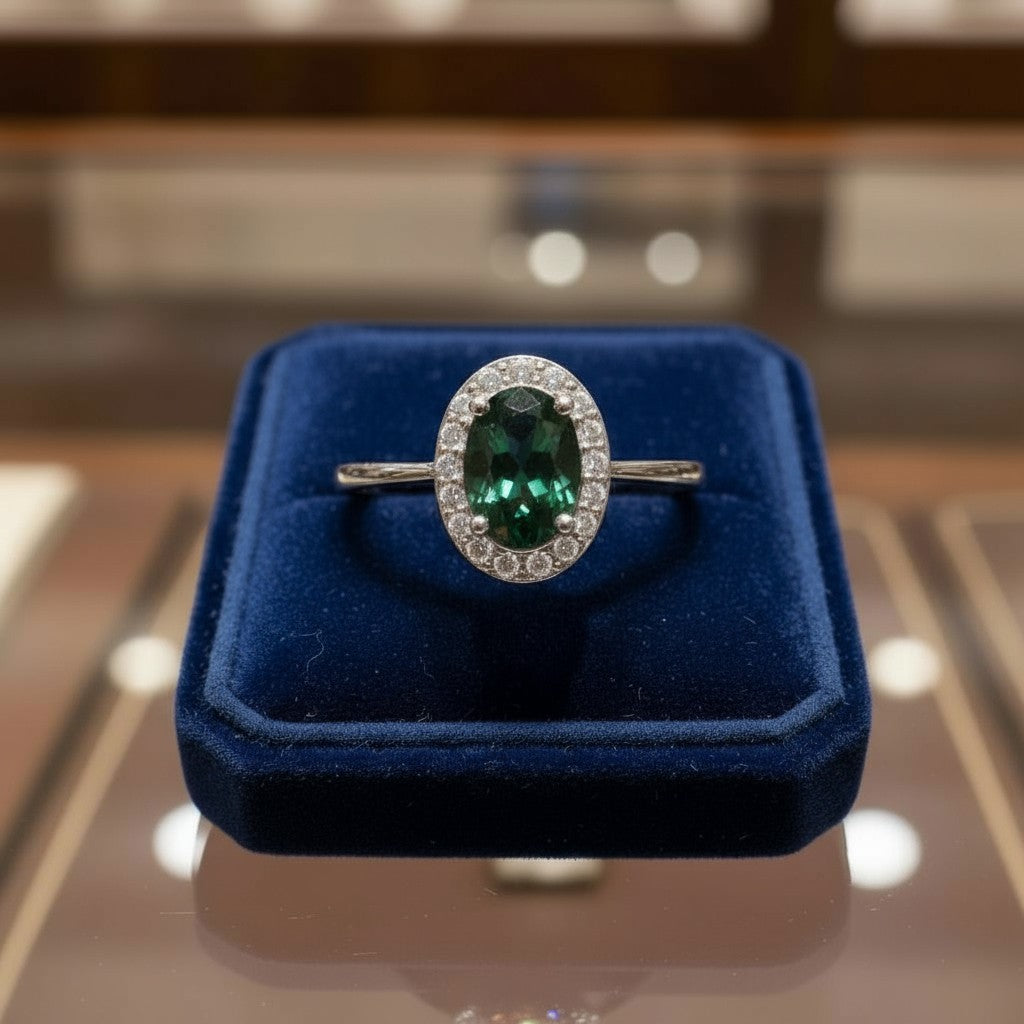 "Eternity" Oval Ring with Halo 7x5mm My Crystal Companion