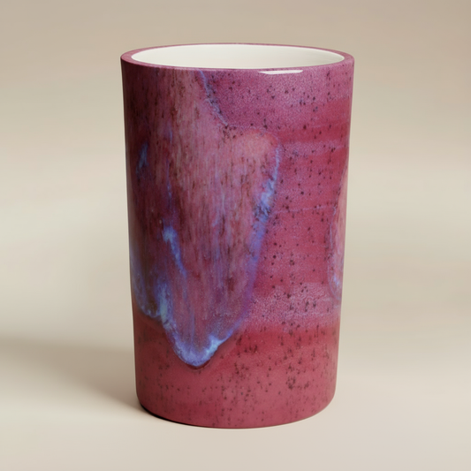 (sunstone red)
Sunstone red large cylinder ceramic vase made with ashes, a handcrafted cremation memorial by Ahava Memorials symbolizing love and remembrance.