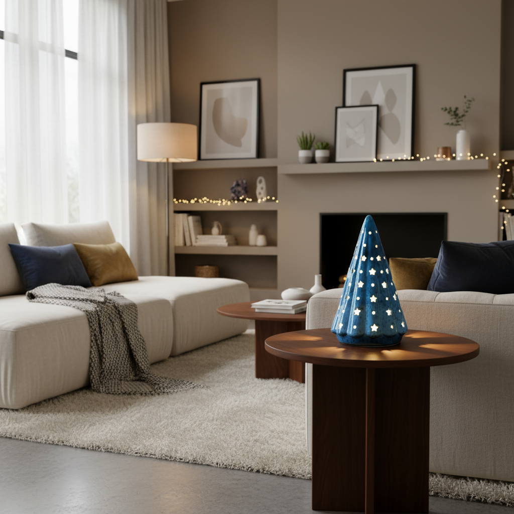 Lavender large ceramic Starlight Tree made with ashes, handcrafted by Ahava Memorials as a gentle lighted cremation memorial glowing through star designs.