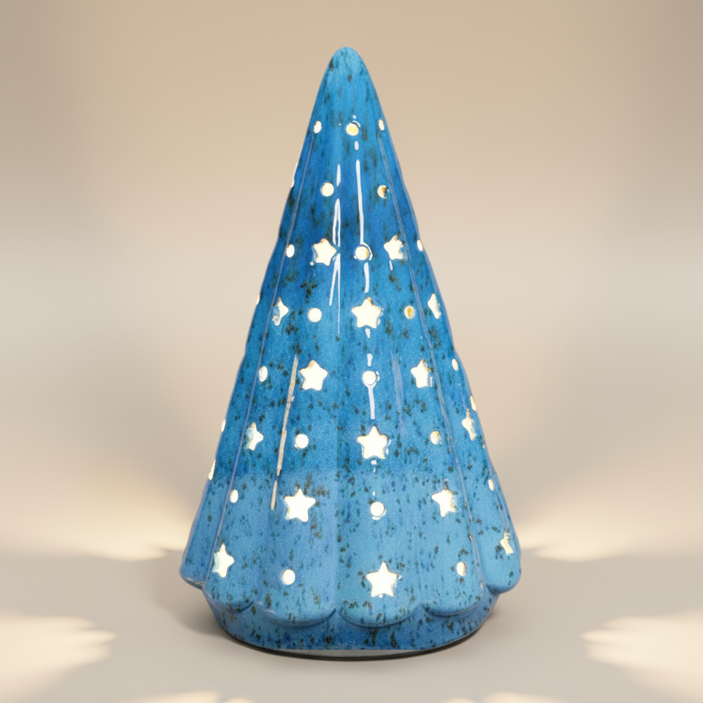 (agate blue)
Agate blue large ceramic Starlight Tree made with ashes, handcrafted by Ahava Memorials as a glowing cremation memorial art piece with illuminated star cutouts.