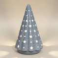 Load image into Gallery viewer, (ice)
Handcrafted ice-blue ceramic large Starlight Tree made with ashes, a luminous cremation memorial by Ahava Memorials with glowing star-shaped light openings.
