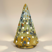 (jasper gold)
Jasper gold large ceramic Starlight Tree made with ashes, a radiant handcrafted cremation memorial by Ahava Memorials glowing through star-shaped openings.