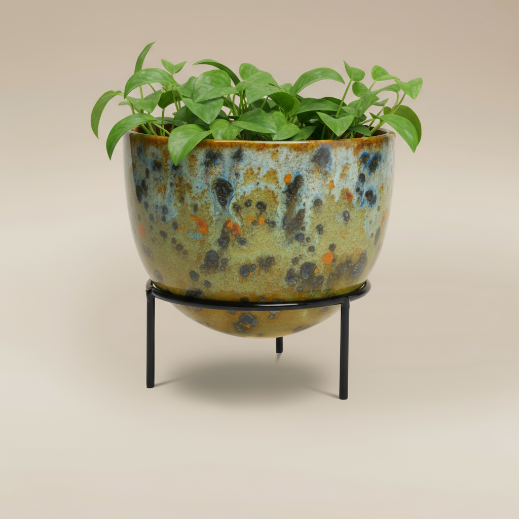 (jasper gold)
Jasper gold ceramic modern planter with stand made with ashes, a luminous handcrafted cremation memorial by Ahava Memorials celebrating warmth and life.
