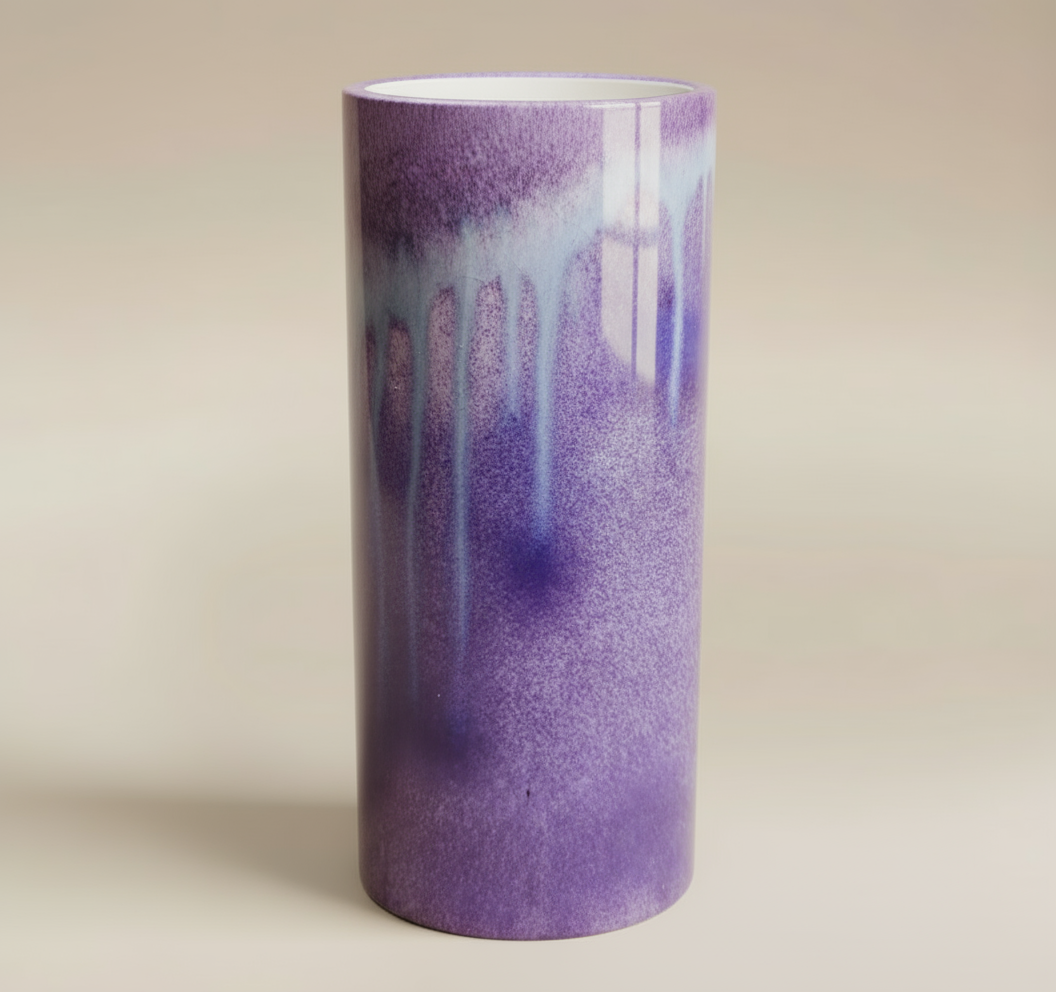 (lavender)
Lavender narrow cylinder ceramic vase made with ashes, a handcrafted memorial by Ahava Memorials evoking serenity and grace.