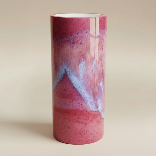 (sunstone red)
Sunstone red narrow cylinder ceramic vase made with ashes, a handcrafted cremation memorial by Ahava Memorials symbolizing love and remembrance.