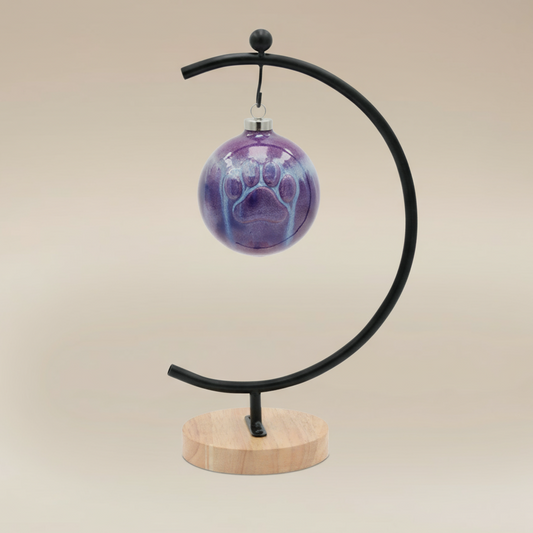 (lavender)
Lavender ceramic paw ball ornament made with pet ashes, a handcrafted memorial by Ahava Memorials evoking serenity and eternal love.