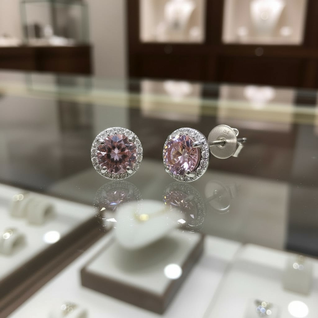 "Soothing Whispers" Portuguese Cut Pierced Earrings 5mm Sterling silver w/ CZ Halo My Crystal Companion