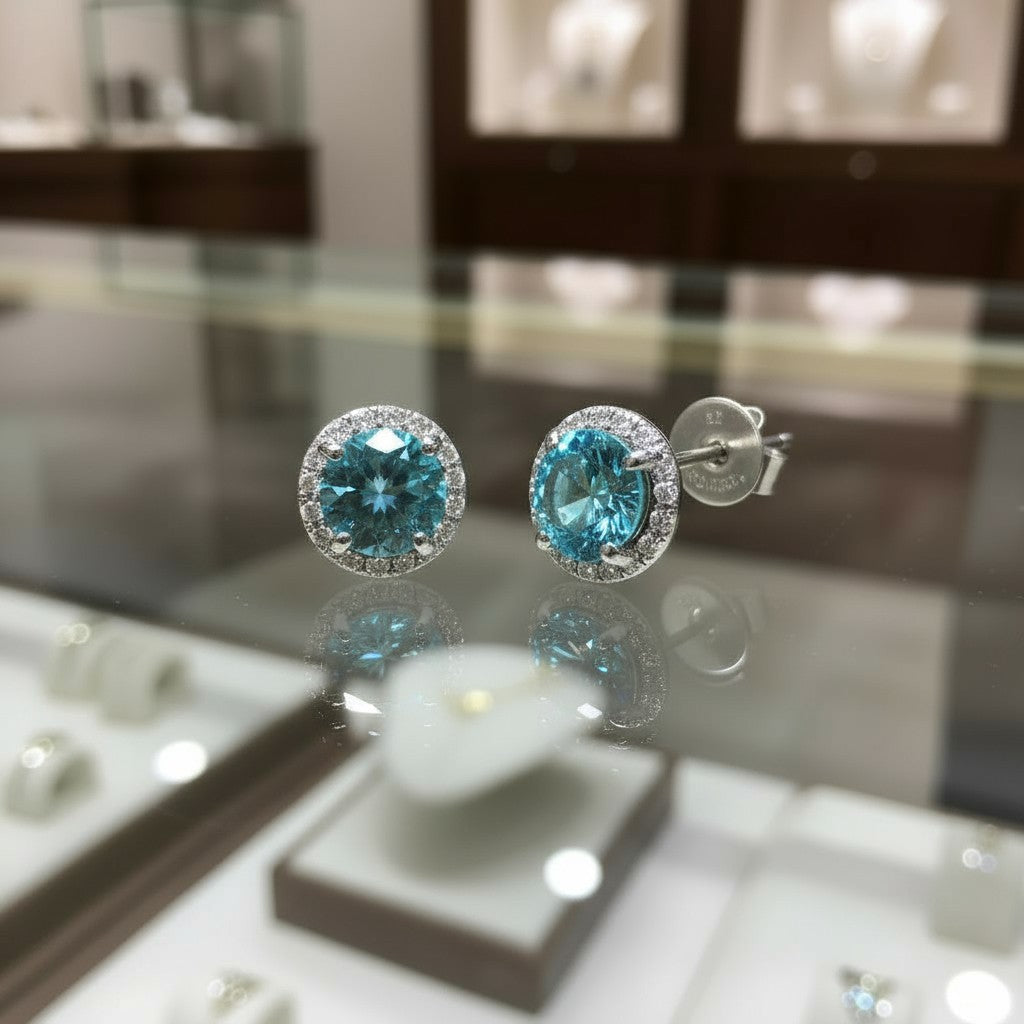 "Soothing Whispers" Portuguese Cut Pierced Earrings 5mm Sterling silver w/ CZ Halo My Crystal Companion