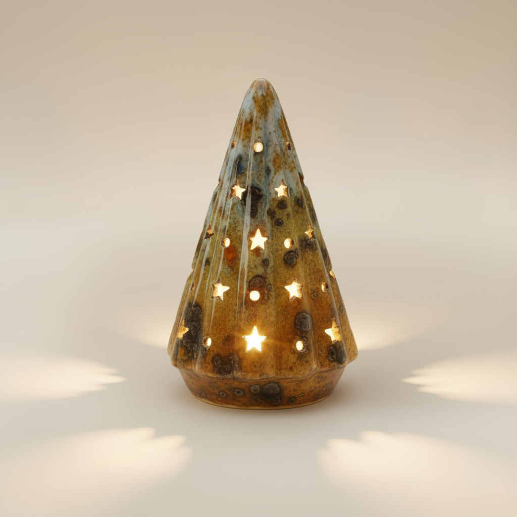 (jasper gold)
Jasper gold ceramic Starlight Tree made with ashes, a luminous handcrafted cremation memorial by Ahava Memorials that glows through star openings.