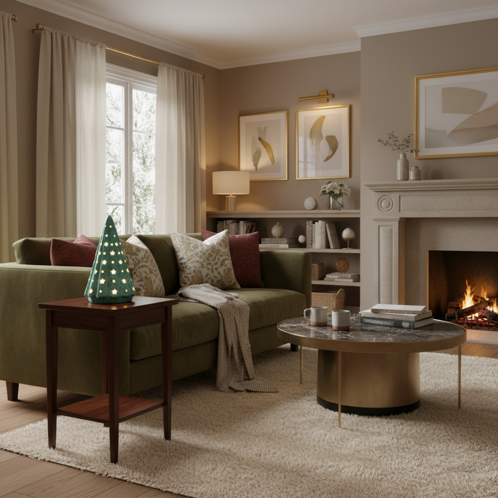 Collection of Ahava Memorials Starlight Trees in multiple sizes and glaze colors, handcrafted with ashes and glowing softly together in a warm, cozy room.
