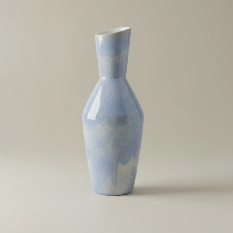 (ice)
Handcrafted ice-blue ceramic cremation memorial vase made with ashes, featuring a sleek modern design.
