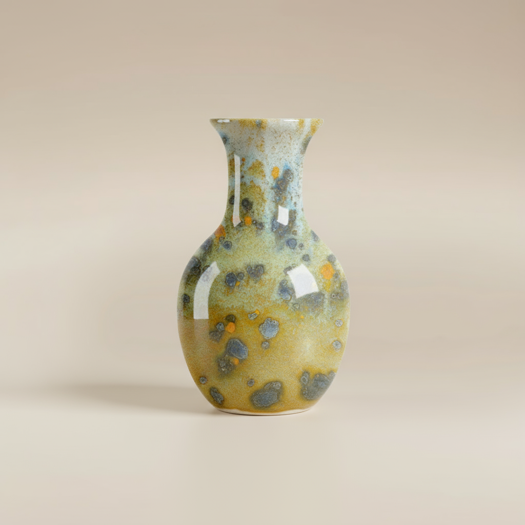 (jasper gold)
Jasper gold ceramic bud vase made with ashes, radiating warmth and light as a handcrafted cremation memorial.