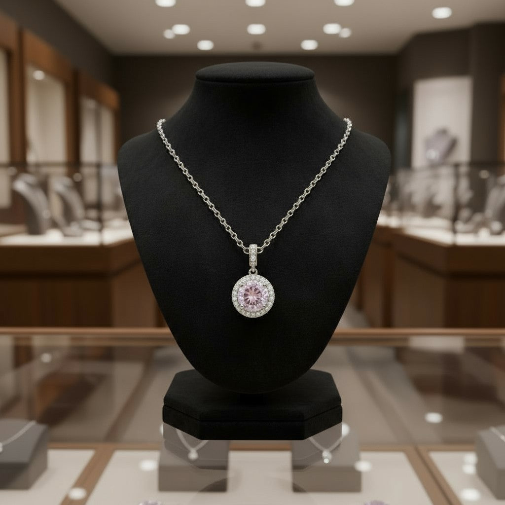 "Circle of Life" Round Portuguese Cut Pendant with Halo 7mm My Crystal Companion