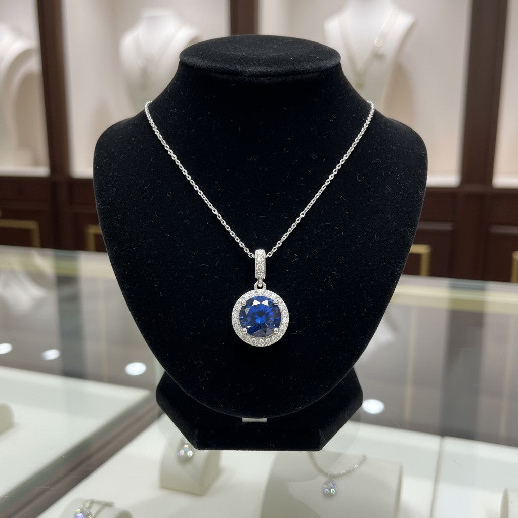 "Circle of Life" Round Portuguese Cut Pendant with Halo 7mm My Crystal Companion