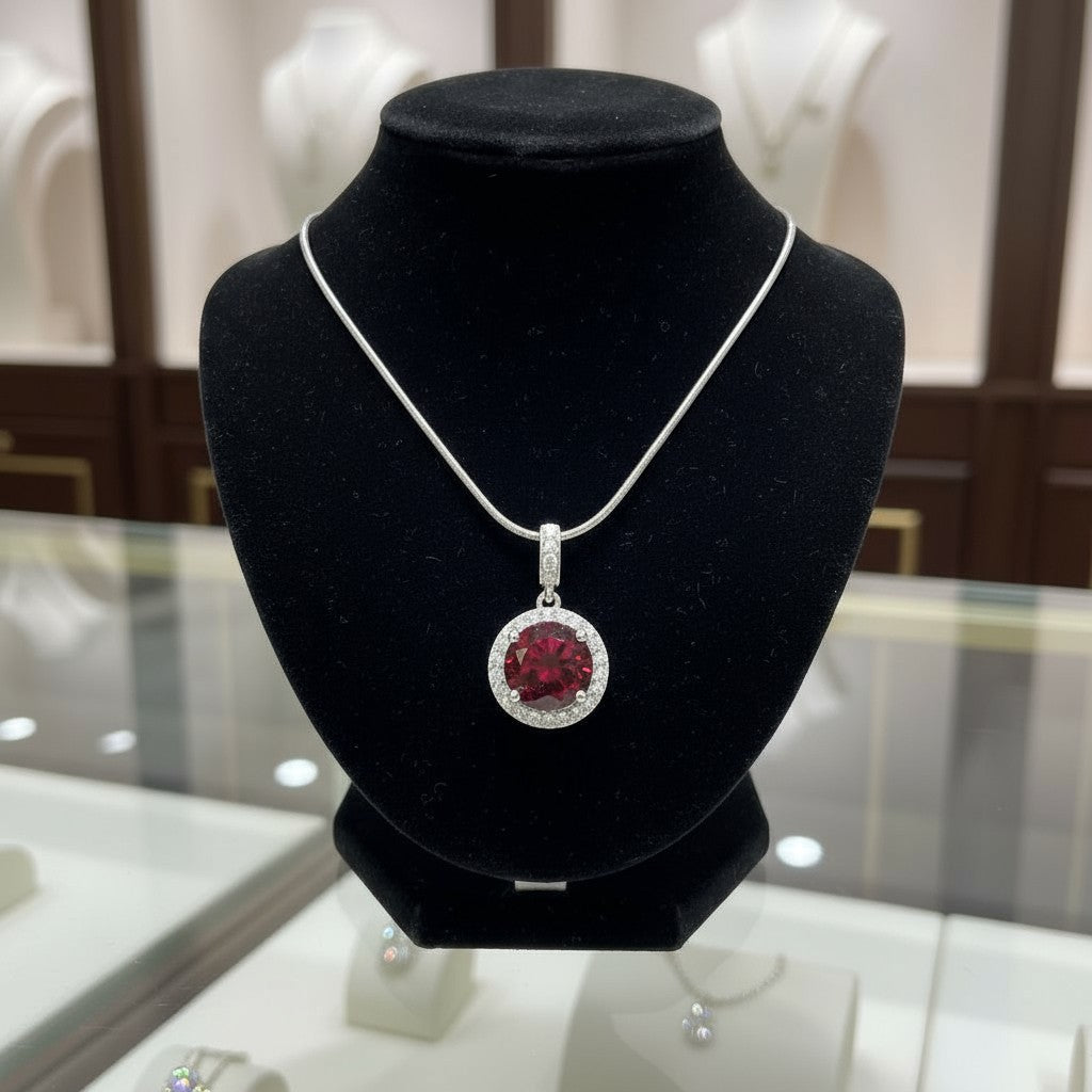 "Circle of Life" Round Portuguese Cut Pendant with Halo 7mm My Crystal Companion