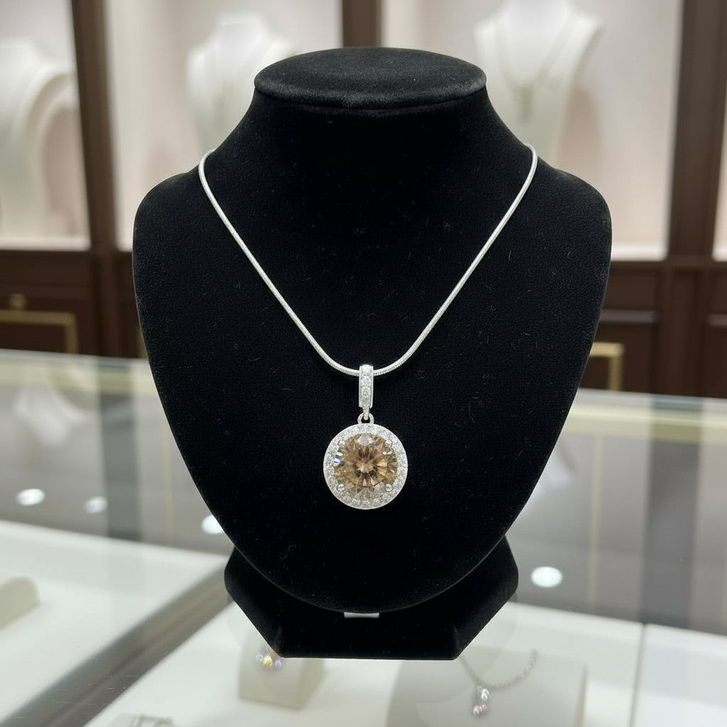 "Circle of Life" Round Portuguese Cut Pendant with Halo 7mm My Crystal Companion