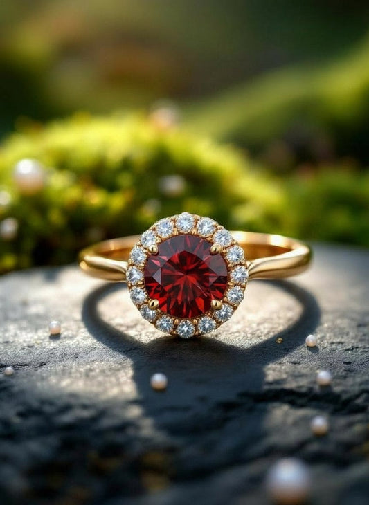 "Circle of Life" Round Portuguese Cut Ring with Halo 7mm My Crystal Companion