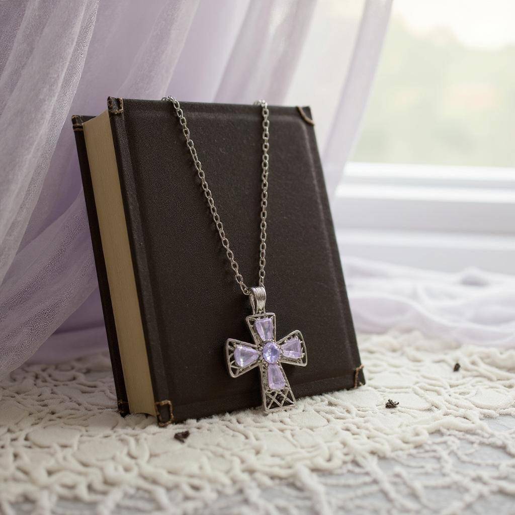 "Tranquility Cross" Pendant 5 stones, Overall size 28x22.3mm My Crystal Companion