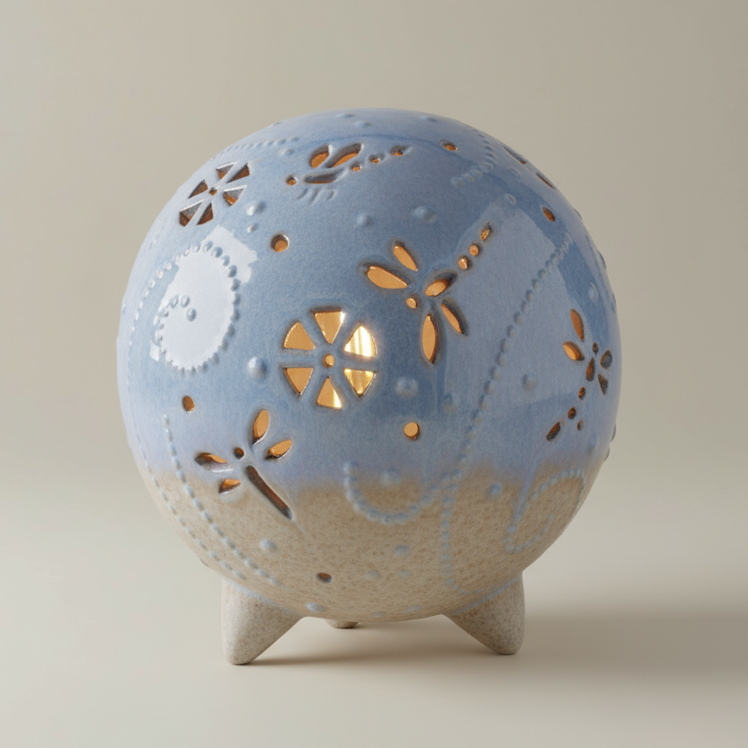 (ice)
Handcrafted ice-blue ceramic cremation memorial light made with ashes, symbolizing peace and clarity.

