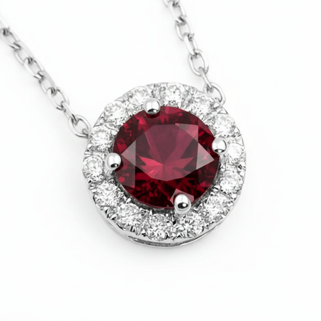 "Endless Love Collection" 14k Gold w/ Diamond Halo Portuguese Cut Pendant 5.5mm My Crystal Companion