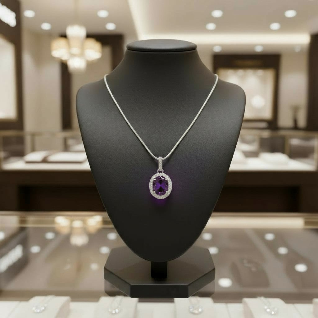 "Eternity" Oval Pendant with Halo 7x5mm My Crystal Companion